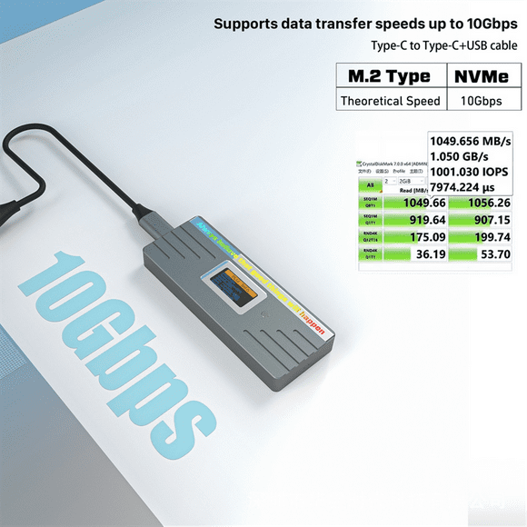 Smart M.2 NVMe / SATA SSD Enclosure, USB 3.2 Gen 2 10Gbps, External M2 Adapter Case Support M-Key B +M Key UASP RTL9210
