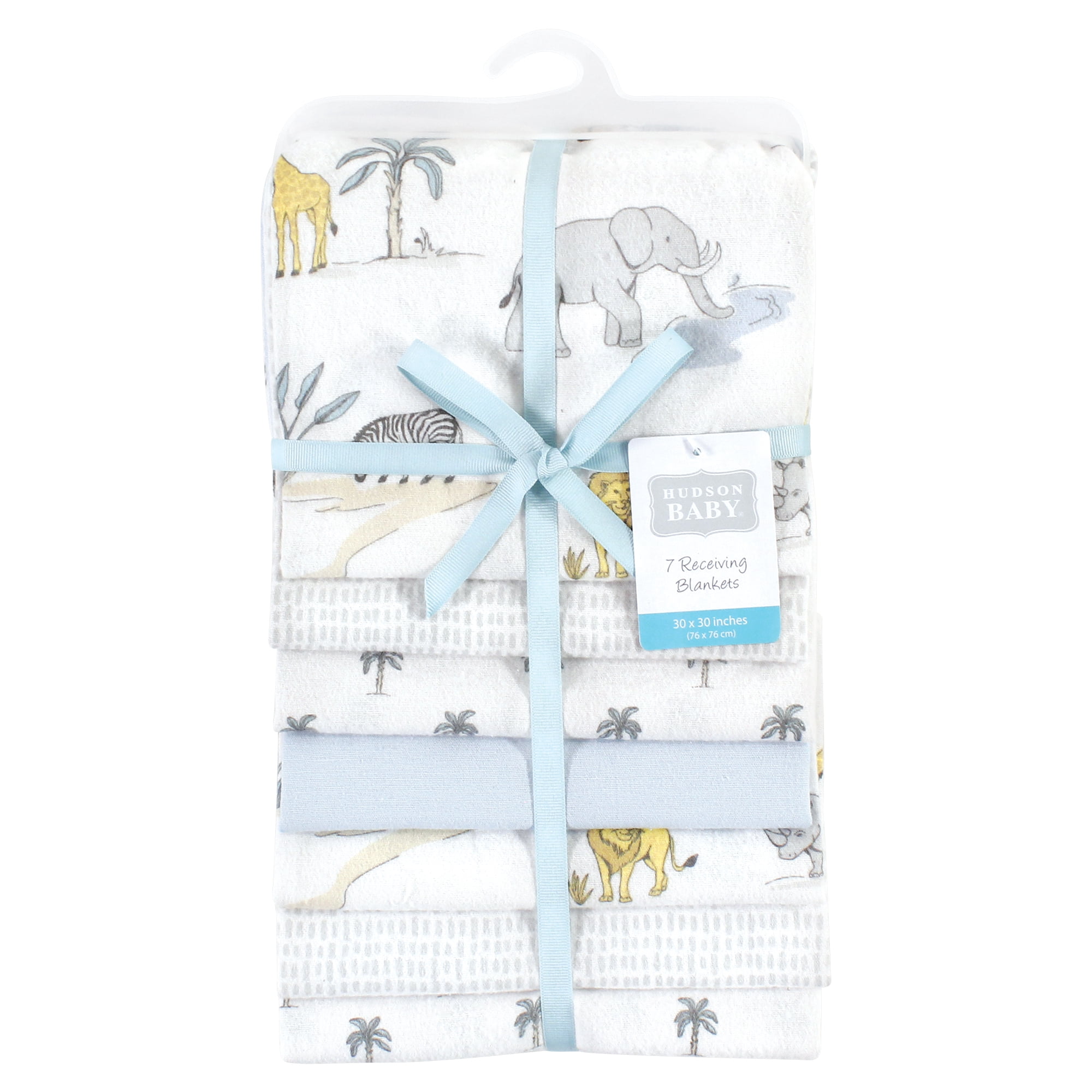 Little Treasure Hudson Baby Cotton Poly Flannel Receiving Blankets Multipack, White Safari World, 30x30 inches