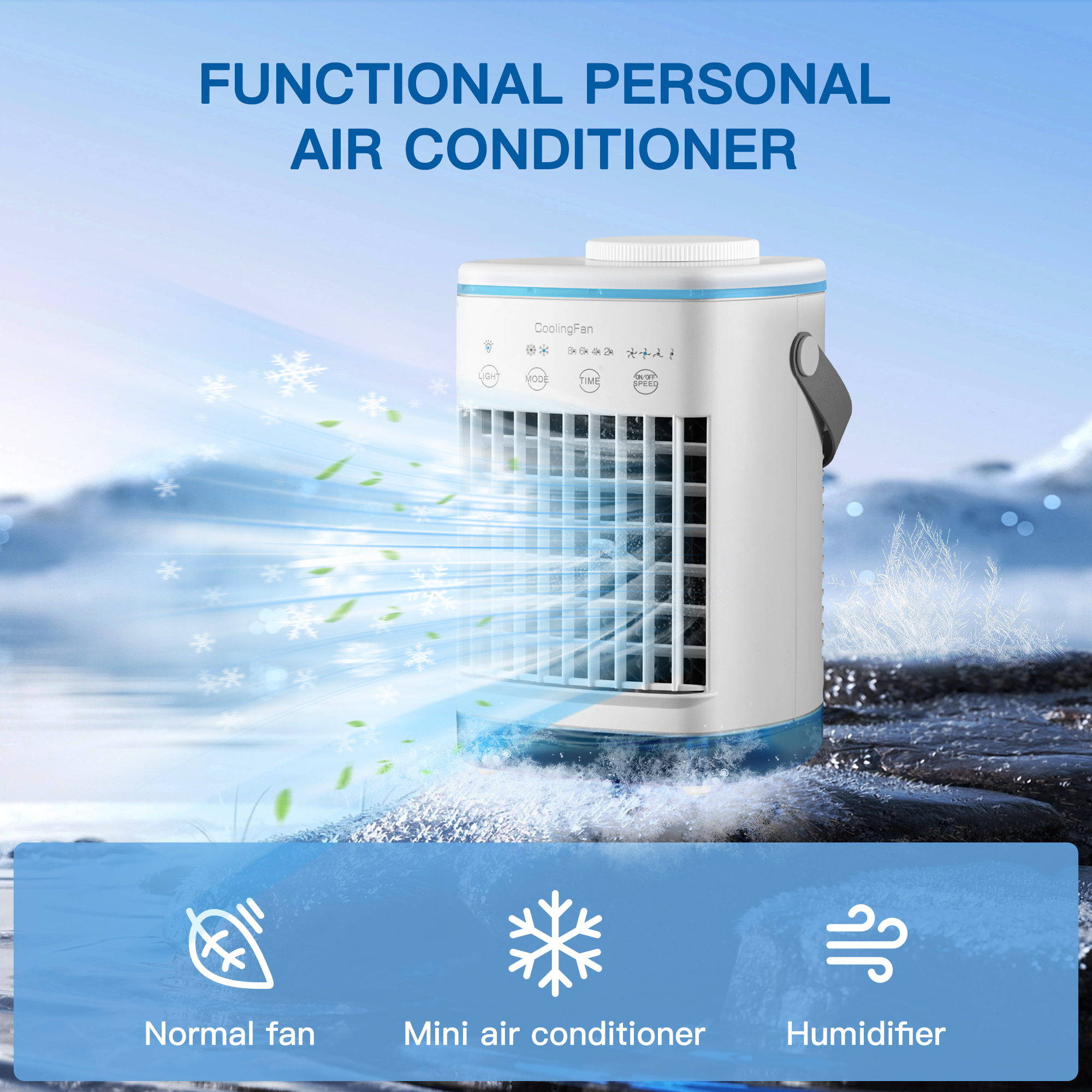 Uarter 3-in-1 Evaporative Air Cooler 4-Speed Portable Conditioner Cooling Fan 700ml Mini Humidifier