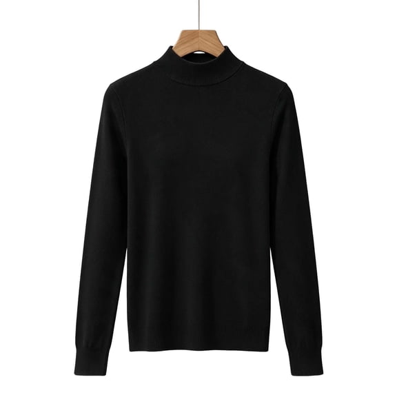 Women's Mock Neck Long Sleeve Knit Sweater Ghalytn Casual Fine-Knit Pullover Top with Ribbed Trim