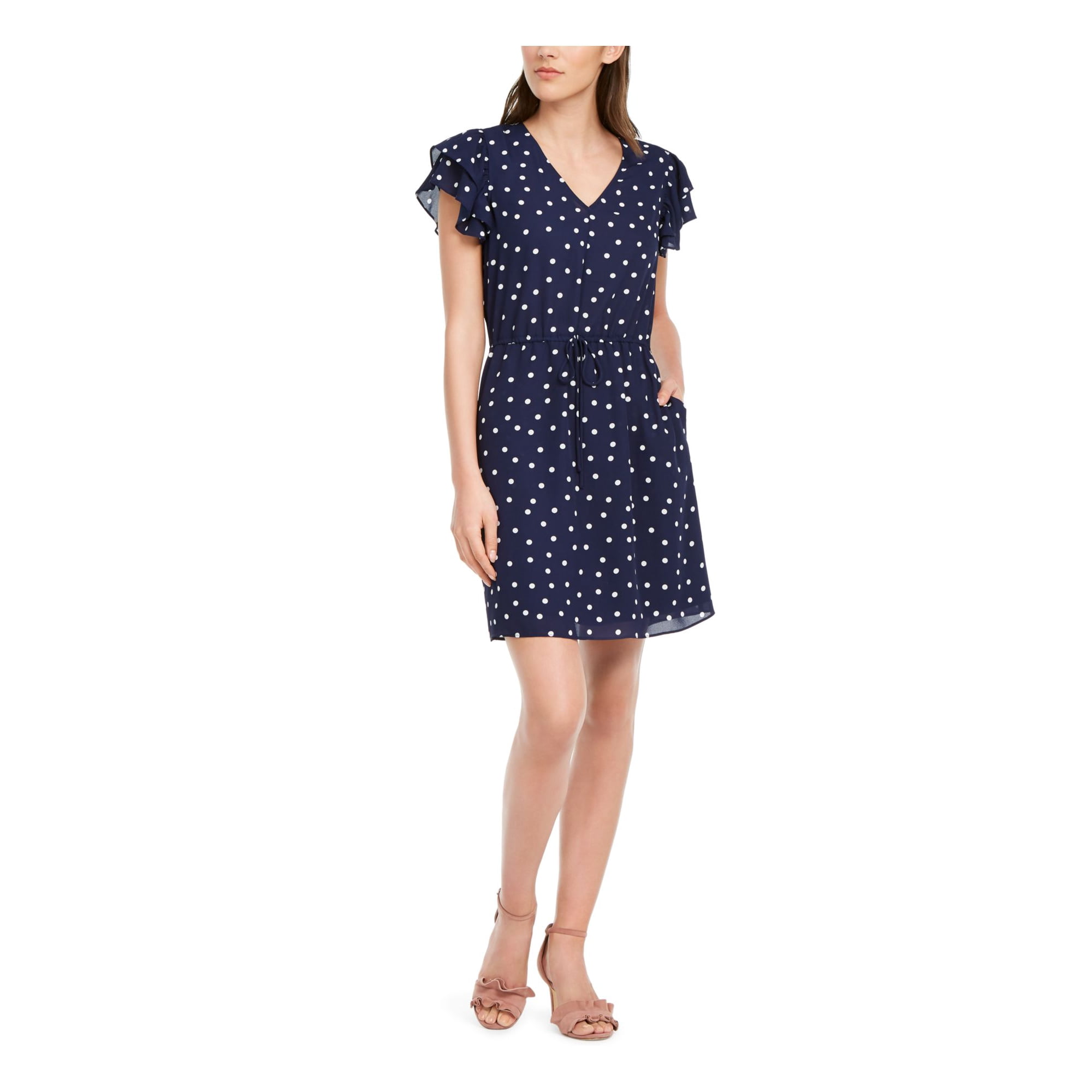 Maison Jules Womens Polka Dot V-Neck Casual Dress Navy M - Walmart.com