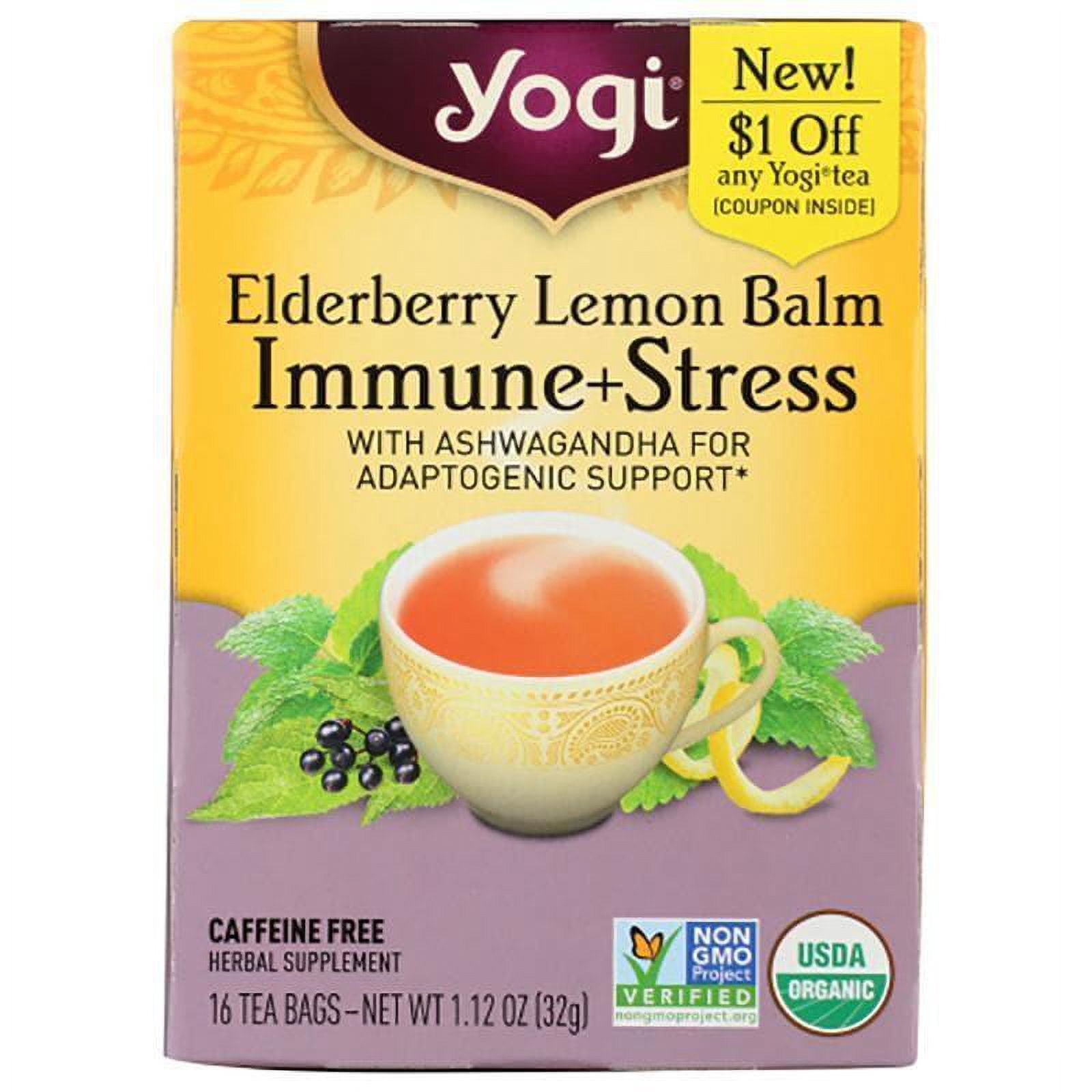 Yogi Tea - Elderberry Lemon Balm Immune & Stress, 16 Bags, 1.1 oz