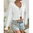 thumbnail image 2 of Women's Tie Front Long Sleeve Rib Knit Shrug Sweaters Cardigan Crop Top, 2 of 6