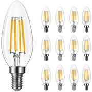 Amico 12 Pack B11 LED Candelabra Bulb, Dimmable, 6W, 600 LM, E12 Base, 2700K Soft White, Vintage Edison Filament Bulb