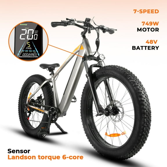 Kunyun 26 inch 48V 750W Electric Bike, 7 Speeds, Front/Rear Disc Brakes, 18.6-24.9 mi Range, Aluminum Frame, Perfect for Commuting and Leisure