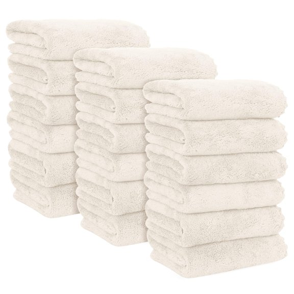 MOONQUEEN 18 Pack Premium Hand Towels - Quick Drying - Microfiber Coral Velvet Highly Absorbent Towels - Multipurpose Use as Hotel, Bathroom, Shower, Spa, Hand Towel 16 x 28 inches (Cream)