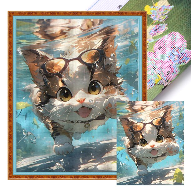 (11CTACC-2101__C__ 40x50) hilo algodón ecológico bordado 11CT 3 hebras impresión 40*50cm kit serie dibujos animados punto cruz gato