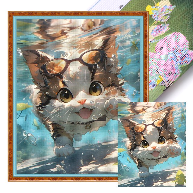 Hilo Algodón Ecológico Bordado Obra Arte Punto Cruz Con Gato 11CT 40x50cm