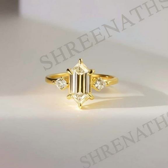 SHREENATHJEWELRY Hexagon Cut Moissanite Engagement Ring CZ Diamond Cluster Bridal Wedding Ring 14K Yellow Gold Plated Promise Ring Thank You Gift for Her