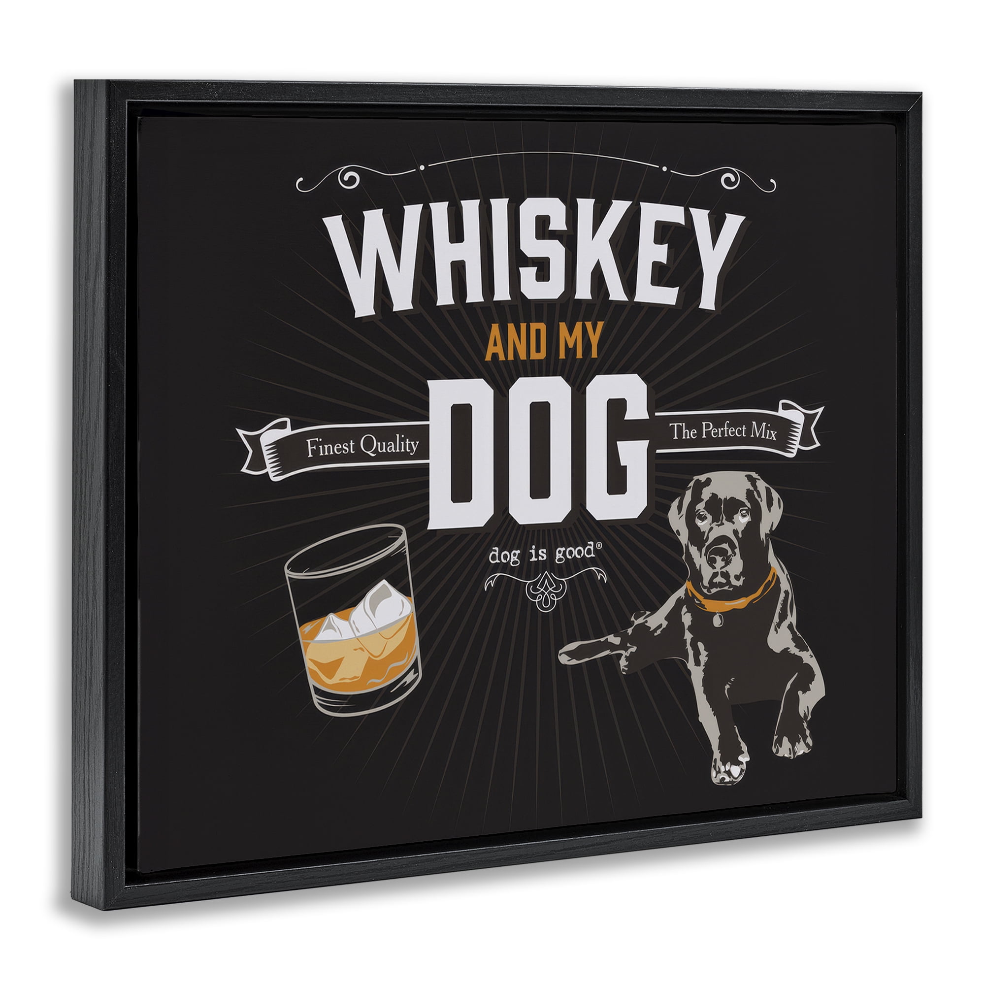 Stupell Industries Whiskey & My Dog Animals Painting Black Floater Framed Canvas Art Print Wall Art, 21 x 17