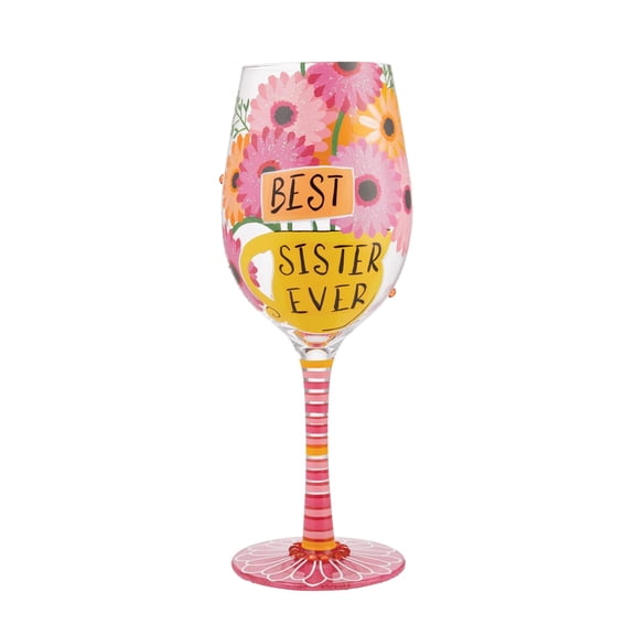Enesco Lolita Best Sister Ever Wine Glass, 9"H, Multicolor, 15 oz