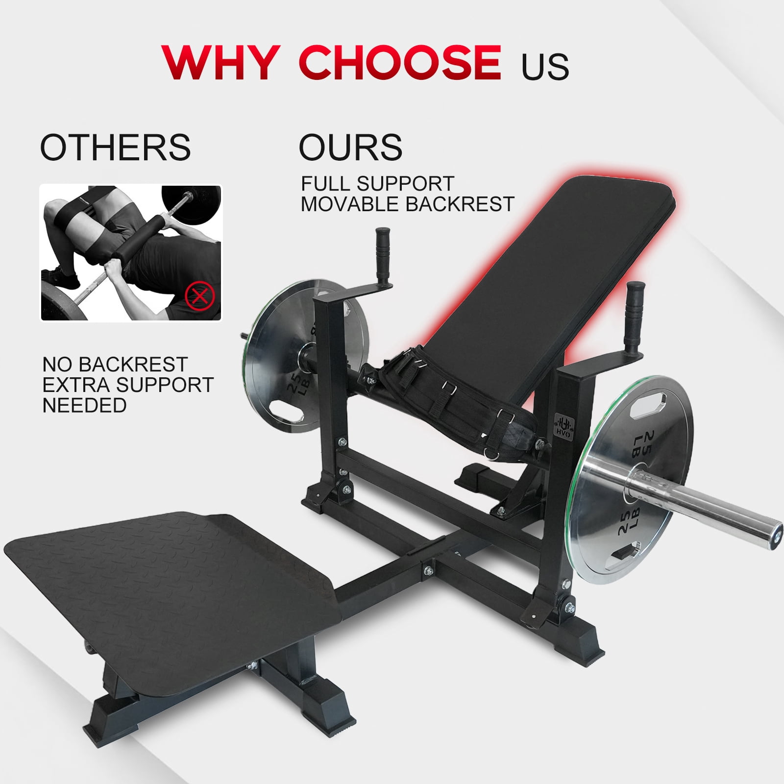 HeeH Hip Thrust Machine Glute Bridge: Heavy Duty Butt Muscle Building and Shaping Exercise Equipment with Adjustable Footboard Workout Home Gym 880LBS Black