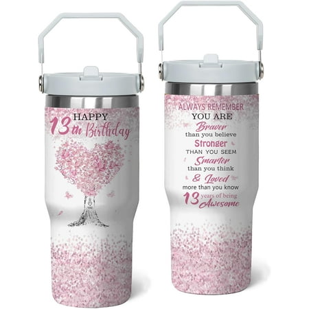 

13th Birthday Tumbler with Handle & Straw Birthday Gifts Stainless Stainless Steel Cups 30 Oz 13 Year Old Birthday Gifts for Girls 13th Birthday Decorations Happy 13th Birthday Gifts for Girls