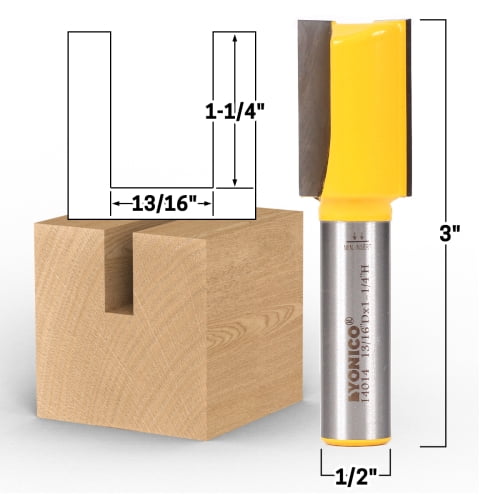 13/16" Diameter X 1-1/4" Height Straight Router Bit - 1/2" Shank - Yonico 14014