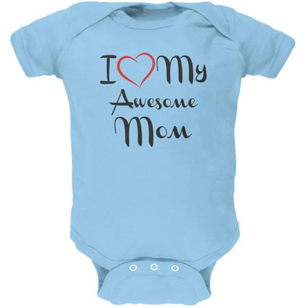 

Mothers Day - I Heart My Awesome Mom Light Blue Soft Baby One Piece - 0-3 months