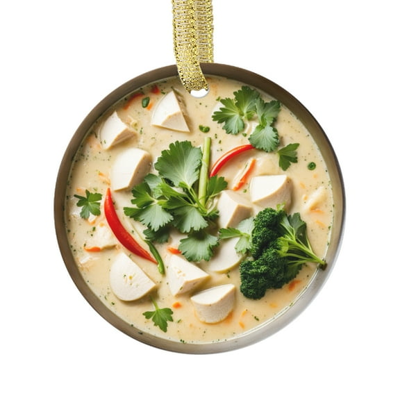Tom Kha Gai Thailandi Soup Dish Cute Thailand Cuisine Food Lovers Foodie Novelty Holiday Christmas Ornament Xmas Tree Gift (Flat Design Printed on Ceramic, Not 3D)