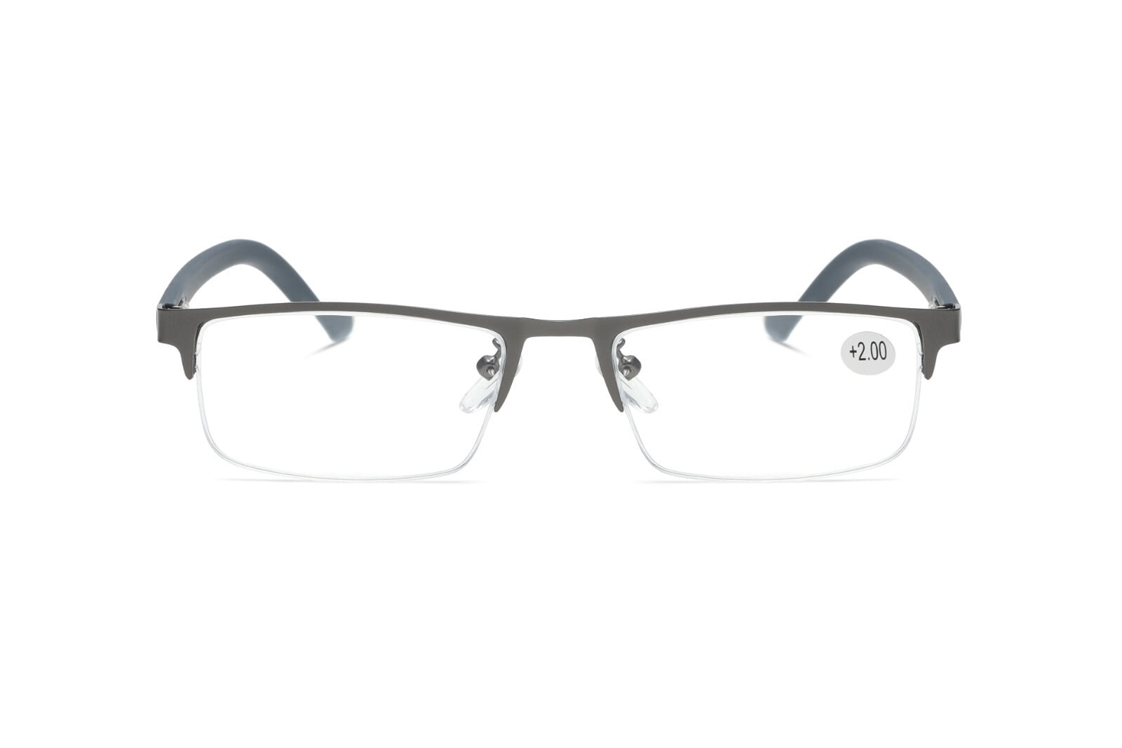 7 PK Men's Blue Light Blocking Reading Glasses - Rectangular Metal Half-Frame - Spring Hinge Readers