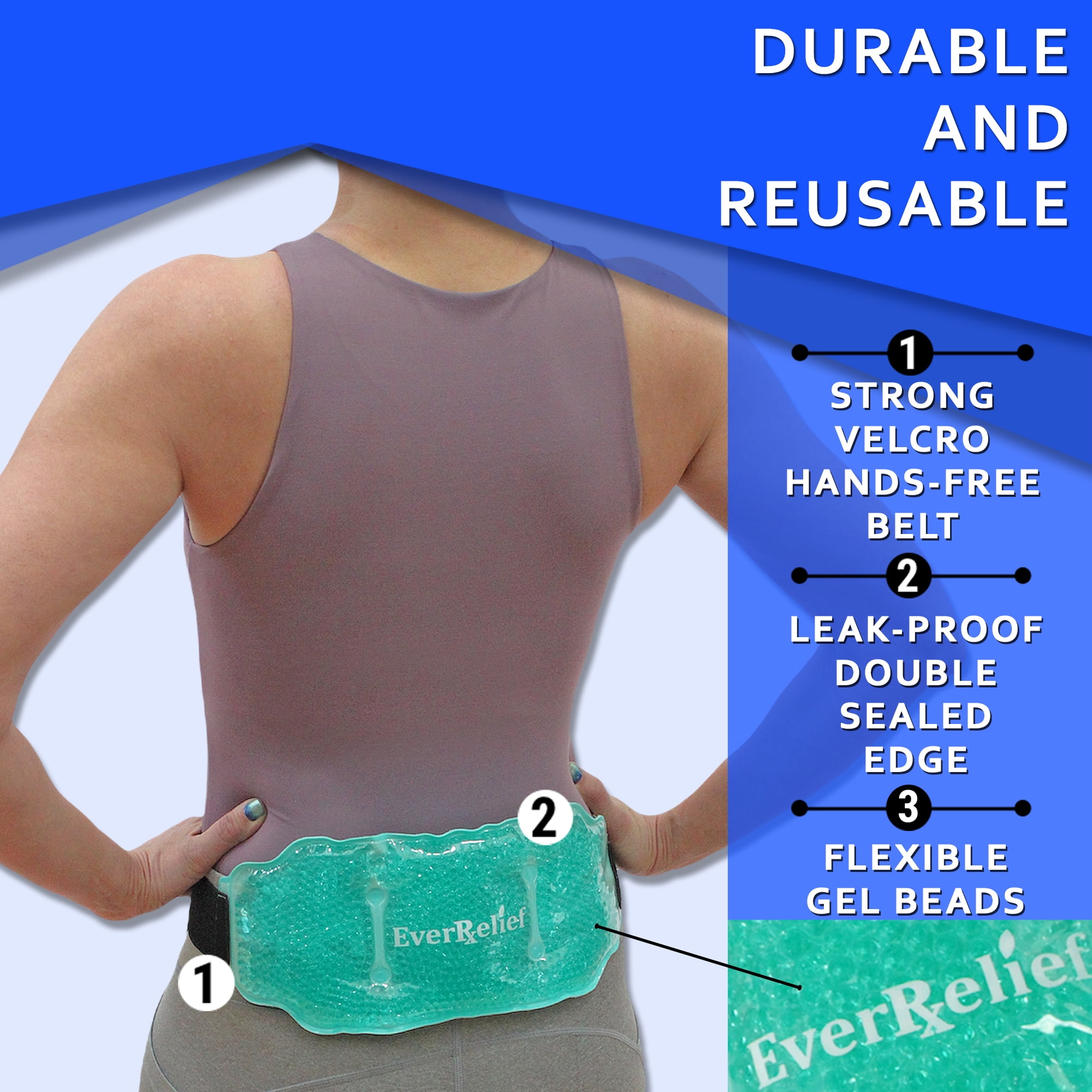 EverRelief Hot or Cold Gel Bead Therapy Wrap for Back Pain Relief (Large)