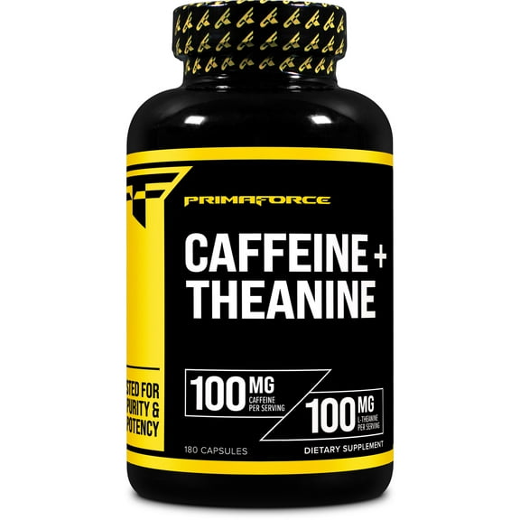 Primaforce Caffeine with L-Theanine, 100mg of Each, 180 Capsules, 180 Servings - Non-GMO, Soy Free, and Gluten Free