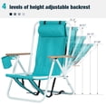thumbnail image 3 of Folding Backpack Beach Chair Set of 2, 4 Positions Lay Flat Beach Chairs with Cup Holder& Storage Back Pouch& Backpack Straps& Adjustable Headrest for Sunbathing, Pool, Support 330 LBS, Green, 3 of 8