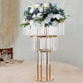 thumbnail image 2 of Modern Gold 3-Tier Crystal Flower Stand - Elegant Wedding Party Decor, Sturdy & Easy Assembly, Holds Up to 17.6 lbs, 2 of 10