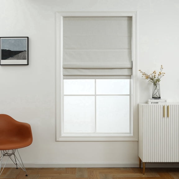 Everyday Celebration 100% Blackout Roman Shade-Belgian Linen Look Polyester Fabric, 23x64" Off white