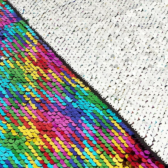 Sequin Fabric 1.6 Yards Sequins for Crafting Reversible Glitter Fabric Sequin Fabric by The Yard for Sewing Clothes Wedding Dress Rainbow
