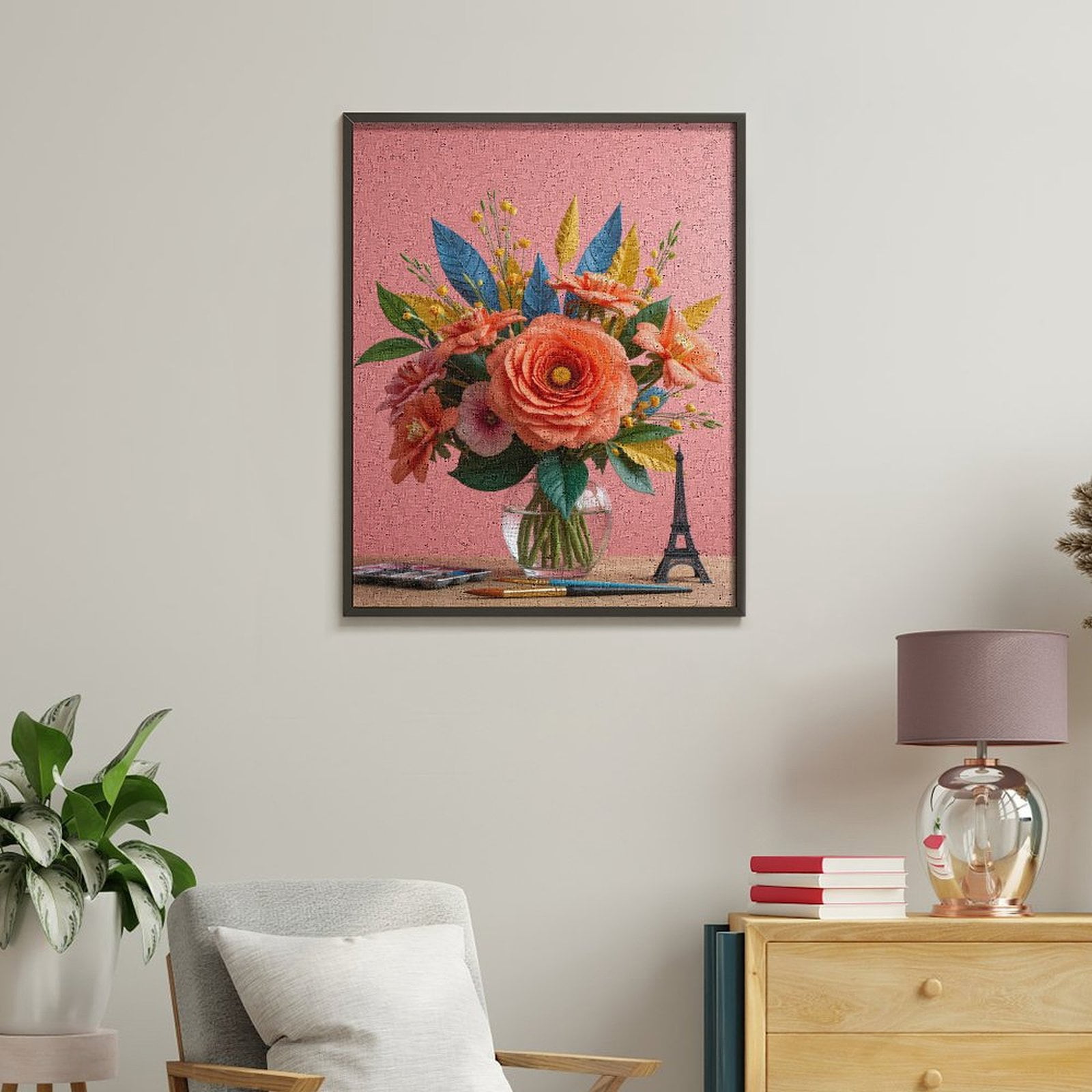 Paint By Numbers Kit for Adults Beginner - DIY Floral Vase Paris Art Brushes Canvas Painting Kits for Adults, Frameless Paint By Number for Adults for Home Wall Decor 16x20 Inch