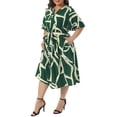 thumbnail image 4 of Agnes Orinda Women's Plus Size Dress Printed Notched Neck Short Sleeve Tie Knot Casual Business A Line Midi Dresses with Pockets 2X Dark Green, 4 of 6