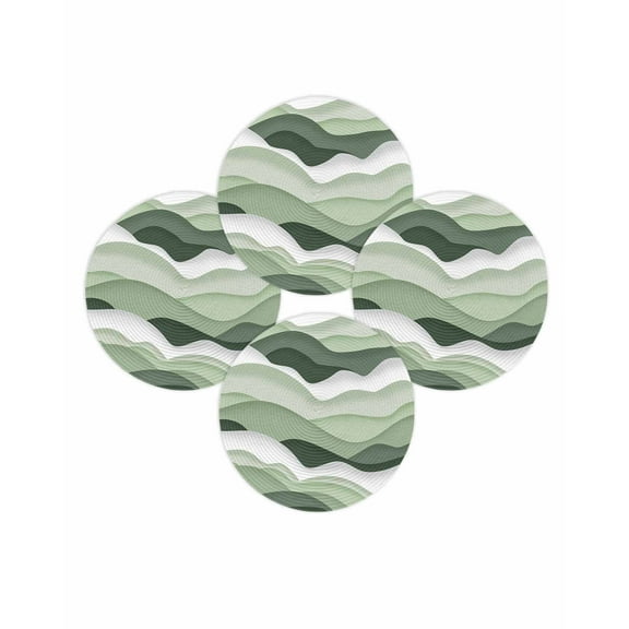 Round Placemats Set of 4 Ombre Sage Green Place Mats Washable Woven Placemat Abstract Ocean Wave Coastal Circle Braided Table Mat for Kitchen Dining Table Party Home Decor 15 Inch