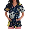 thumbnail image 5 of Kixjoy Scrubs Tops for Women Plus Size Short Sleeve V Neck Scrubs Animal Printed Stretchy Medical Shirts Casual Lightweight Womens Uniform Tops with Pockets, Dark Blue 5XL, 5 of 6