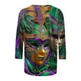 thumbnail image 5 of YOIAVAIOY Women Mardi Gras T Shirt 3/4 Sleeve Mask Graphic Tops Round Neck Casual Holiday Party Loose Fit Outfit Multicolor XL, 5 of 5