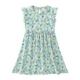 thumbnail image 1 of XIMIN Robe d'Été à Imprimé Floral pour Filles, Manches à Volants, Robe Midi Évasée Sans Manches, Robe Fluide de Plage pour Vacances, Tenue Décontractée Quotidienne (Vert, 4-5 Ans), 1 of 3