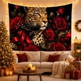 thumbnail image 3 of Spotted Leopard Surrounded by Deep Red Roses, Romantic Gothic for Animal Lovers, Dark Floral Wildlife Art, Housewarming Gift, Tapestry Wall Hanging for Bedroom and Living Room, 3 of 7