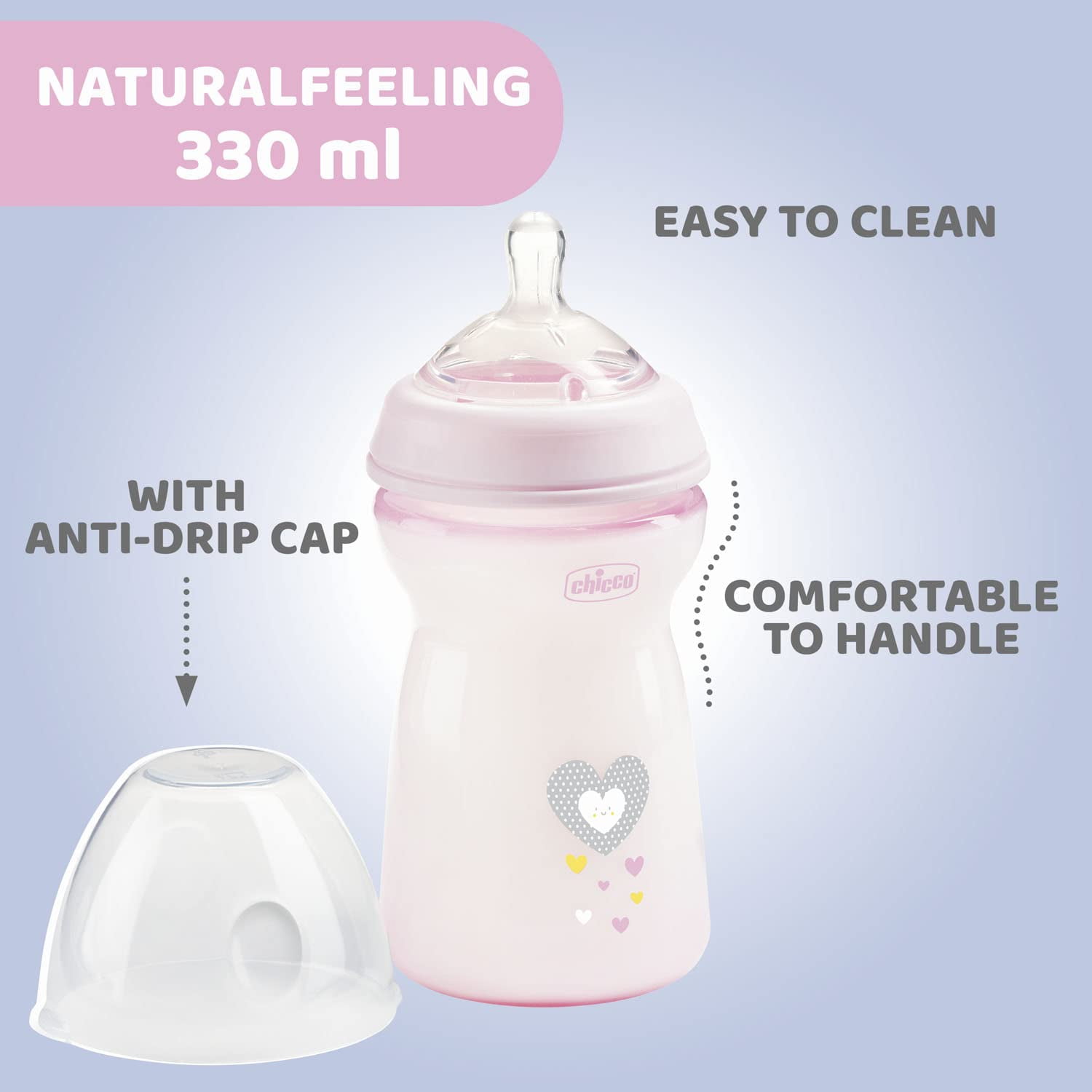 Chicco Natural Feeling 330ml Baby Milk Feeding Bottle&nbsp; 6m+ (Pink)