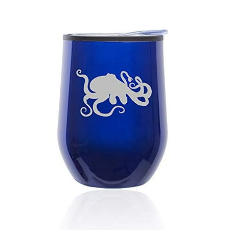 

Stemless Wine Tumbler Coffee Travel Mug Glass With Lid Octopus And Tentacles (Blue)