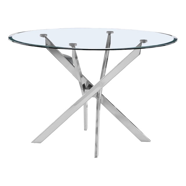 Table à Manger Ronde 45" x 45" avec Verre Clair Trempé et Base Chromée