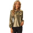 thumbnail image 1 of Blusa Allegra K Color Metálica Brillante Cuello Anudado Manga Larga Fiestas Oro S, 1 of 5