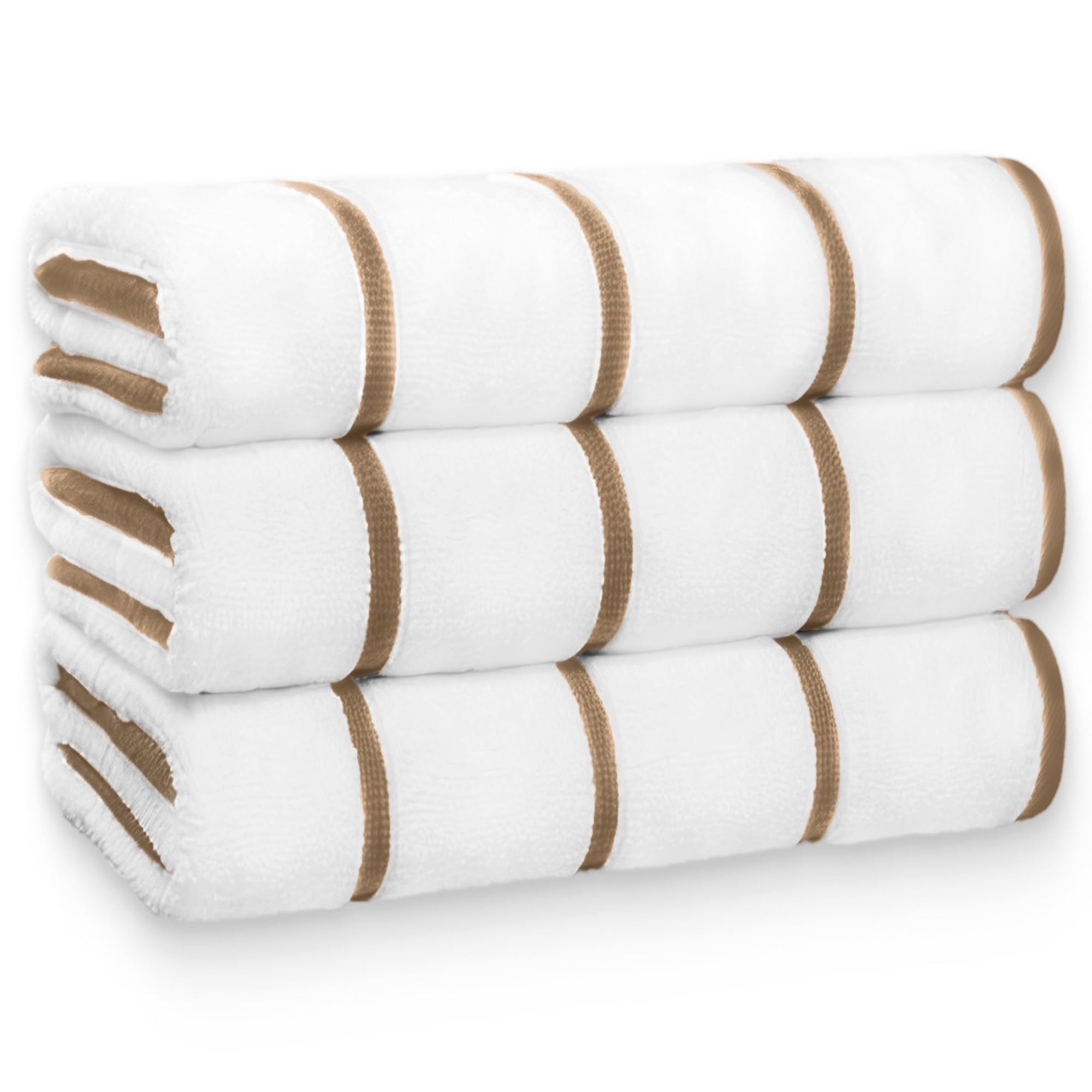 White Classic Luxury Cream Beige Striped Cotton Beach Towels, 35 x 70, 3 Count