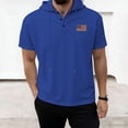 thumbnail image 5 of Men's Solid Color Short Sleeve Button Up Hooded Pullover, Casual Hoodie Top With Hood, Button Closure, Polyester Rayon Cotton Blend, Lightweight Breathable, Daily Wear | Zenithor,Blue 3XL, 5 of 5