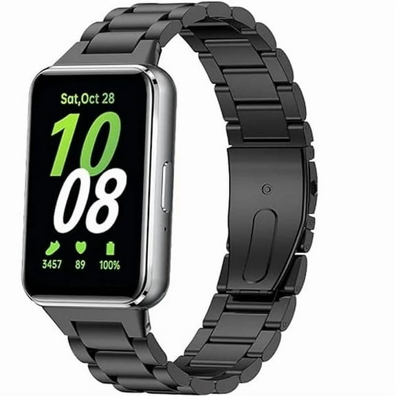 FIEWESEY Compatible for Samsung Galaxy Fit 3 Watch Bands Replacement Metal Bands for Samsung Galaxy Fit 3 band, Stainless Steel Business Galaxy Fit 3 SM-R390 Watch Strap for Men Women - Black