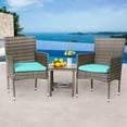 thumbnail image 2 of LiteHaven 3 Piece Outdoor Furniture Set Patio Gray Wicker Chairs Furniture Bistro Conversation Set 2 Rattan Chairs with Red Cushions and Glass Coffee Table for Porch Lawn Garden Balcony Backyard Blue, 2 of 12