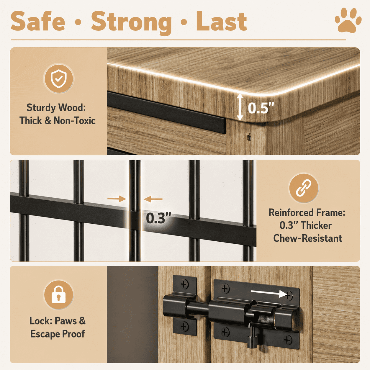 Aukfa 38.6-Inch Large Dog Crate Furniture, Indoor Dog Kennel Decorative Pet Cage End Table, Lift-Up Door, Curtain & Wheels,Greige