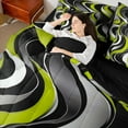thumbnail image 4 of Manfei Adult Modern Geometric Bedding Comforter Set 7pcs, Green Yellow Stripes Queen Bedding Sets, Minimalst Minimalism Reversible Queen Sheet Sets, Microfiber Bedroom Decor, 4 of 7