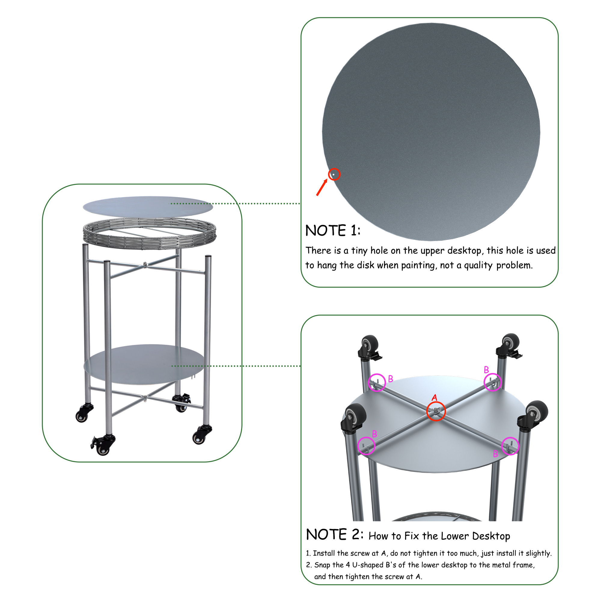 Leumius 2-Tier Round End Tables with Wheels,Movable Metal Coffee Table Side Tables Bedside Nightstand for Bedroom Living Room