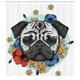 thumbnail image 3 of Ambesonne Pug Shower Curtain, Black and White Head of Dog, 69"Wx84"L, Red Blue Black, 3 of 3