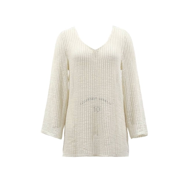 Ropa Playa Ocean Pacific para Mujer Tejida Cuello Redondo Manga Larga Beige Talla M