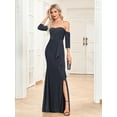 thumbnail image 4 of Wedding Dress Wedding Guest Dresses for Women Bright Knit Dress with Slit Evening Dress Sexy Open Shoulder Party Bridesmaid Dress Navy, 4 of 7