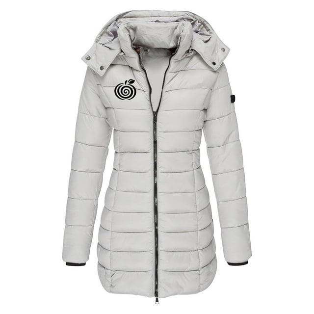 Parkas de manga larga para mujer, otoño e invierno, chaqueta holgada, mediana y larga, con estampado pequeño, chaqueta de plumón cálida, chaqueta de manga larga, abrigo para mujer