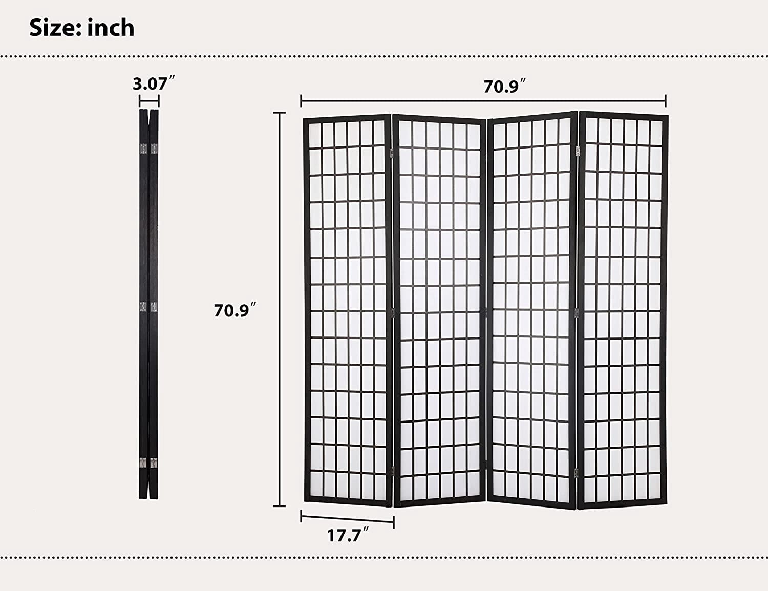 CL.HPAHKL 4 Panel Folding Room Divider, Shoji Style Privacy Screen Wooden Wall Divider